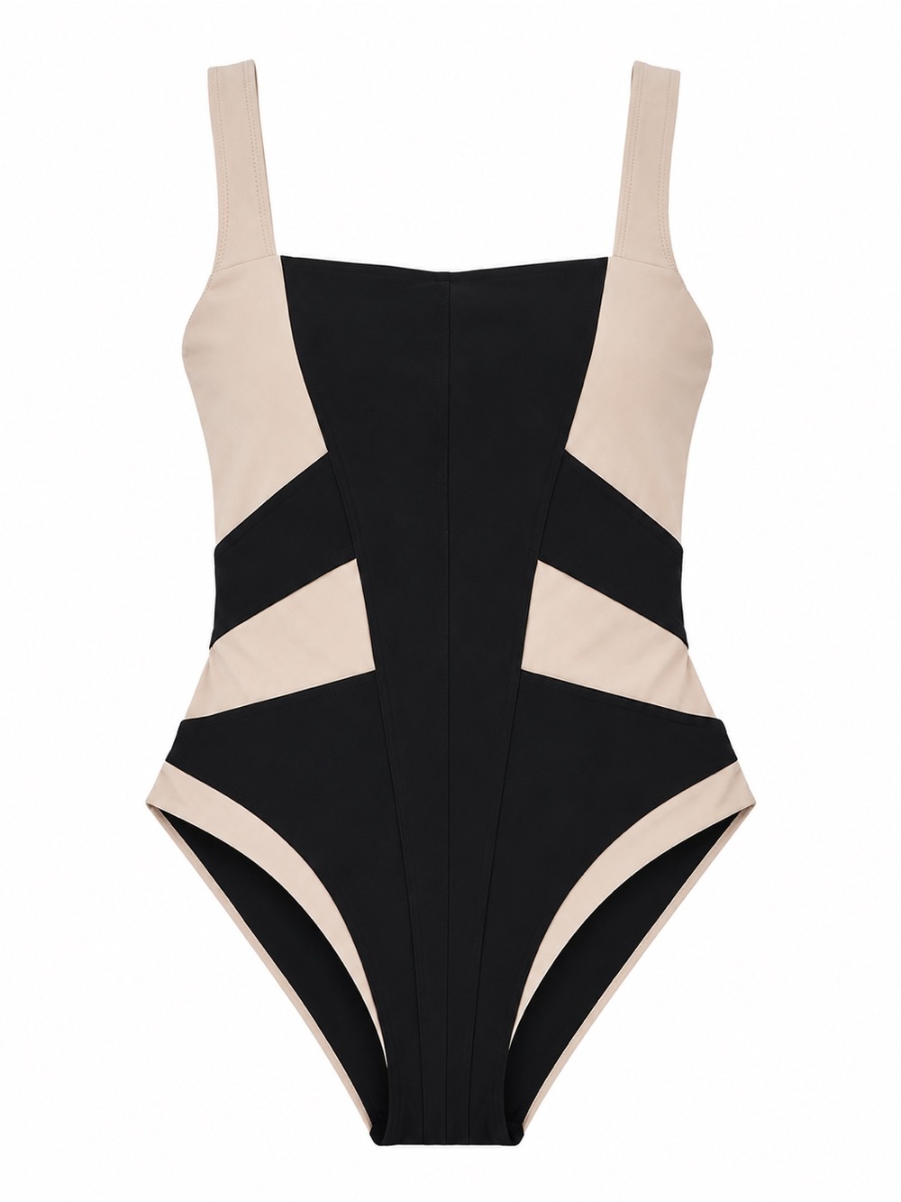 MOEVA geometric colorblock sculpting one piece swimsuit black nude size XL